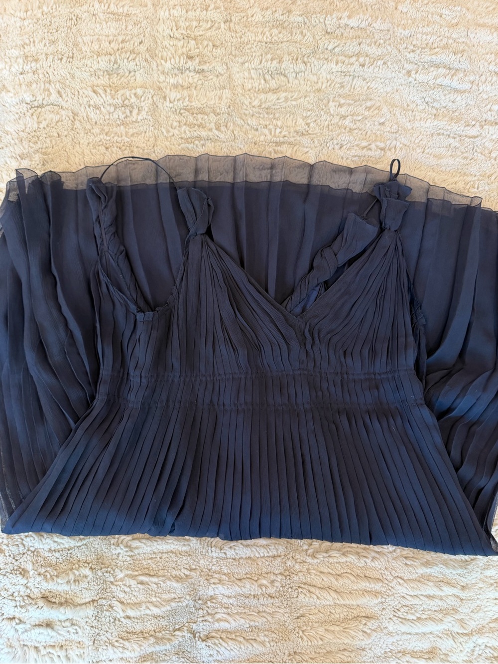 Prada Navy Pleated V-Neck Dress with Braided Straps